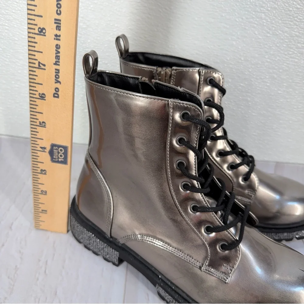 Steve Madden Jwoots Combat Boots Metallic Gunmetal Size 5‎